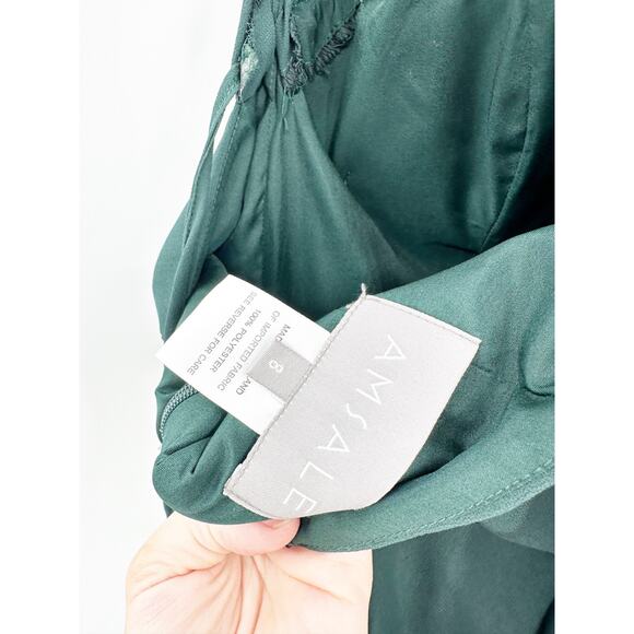 Amsale GB070F Sophia Hunter Green Flat Chiffon Halter Bridesmaid Gown Size 8 - Picture 4 of 5